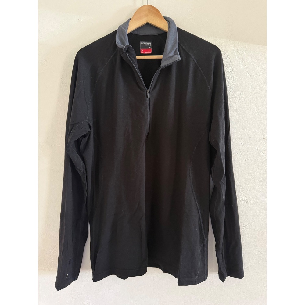 Icebreaker Merino 260 Mens XL Black Quarter Zip‎ Base Layer Pullover Thumbholes